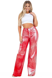 Constance Metallic Wide Leg Jean in Red