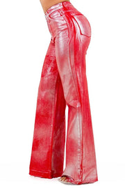 Constance Metallic Wide Leg Jean in Red