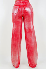 Constance Metallic Wide Leg Jean in Red