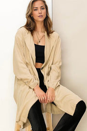 KHAKI / S Right Round Button Front Oversized Coat