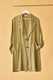 OLIVE / S Right Round Button Front Oversized Coat