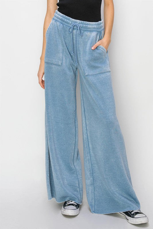 HYFVE Pants GRAY BLUE / S High Rise Wide Leg Drawstring Pants