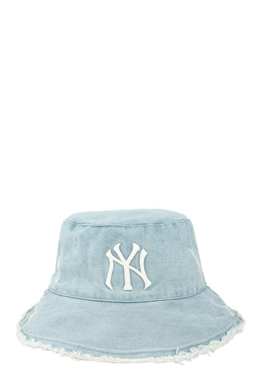 ICCO ACCESSORIES Hats LIGHT BLUE / OS Distressed Denim NY Bucket Hat with Wired Brim