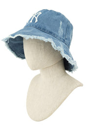 ICCO ACCESSORIES Hats LIGHT BLUE / OS Distressed Denim NY Bucket Hat with Wired Brim