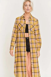 PLAID PRINT COLLAR LONG SHIRT DRESS PLUS