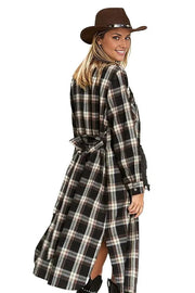 PLAID PRINT COLLAR LONG SHIRT DRESS PLUS