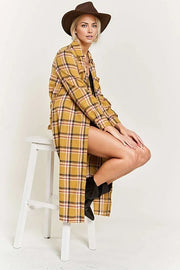 PLAID PRINT COLLAR LONG SHIRT DRESS PLUS