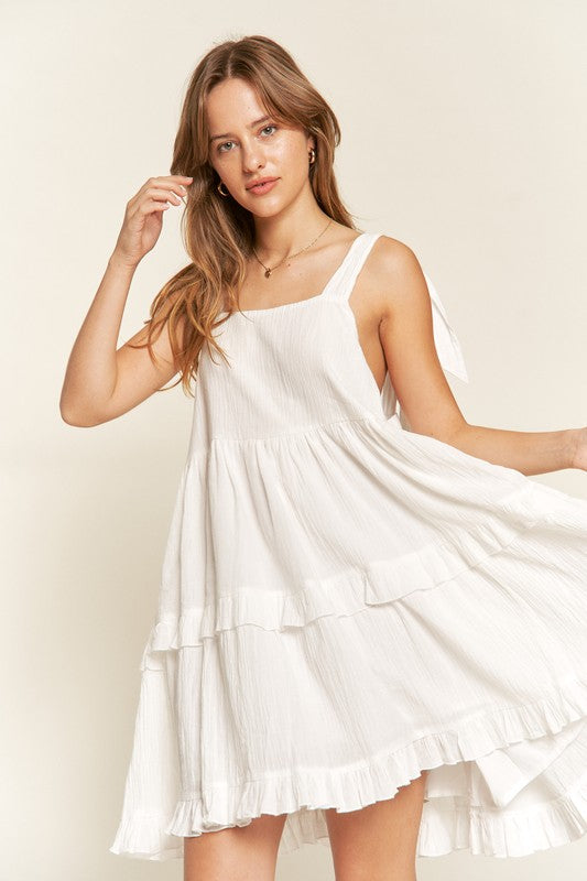 Jade By Jane Dresses WHITE / S Square Neck Ruffle Dress