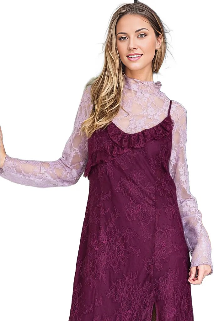 Floral print lace long sleeves top