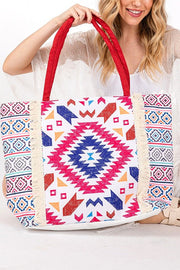 Aztec Printed Embroidered Oversize Tote Bag