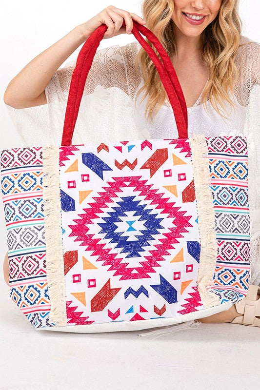 LA Jewelry Plaza Tote Bags AS PREVIEW / O/S Aztec Printed Embroidered Oversize Tote Bag