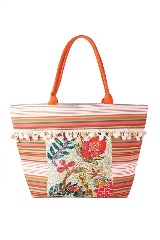 LA Jewelry Plaza Tote Bags AS PREVIEW / O/S Boho Flower Beaded Embroidered Oversize Tote Bag