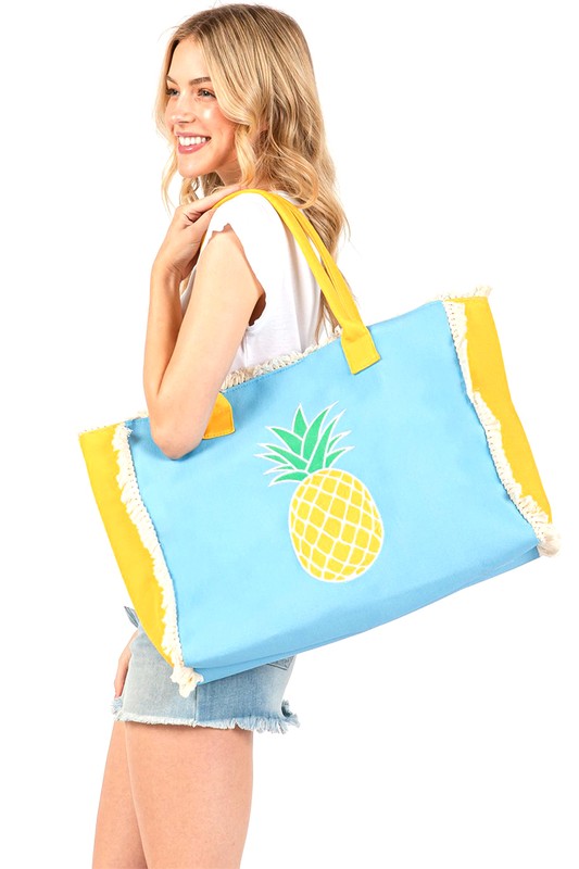 LA Jewelry Plaza AS PREVIEW / O/S Pineapple Fringe Oversize Fashion Tote