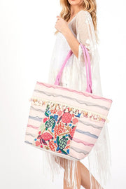 Sea Life Beaded Embroidered Oversize Tote Bag