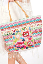 LA Jewelry Plaza Tote Bags AS PREVIEW / O/S Spring Flower Beaded Embroidered Oversize Tote Bag