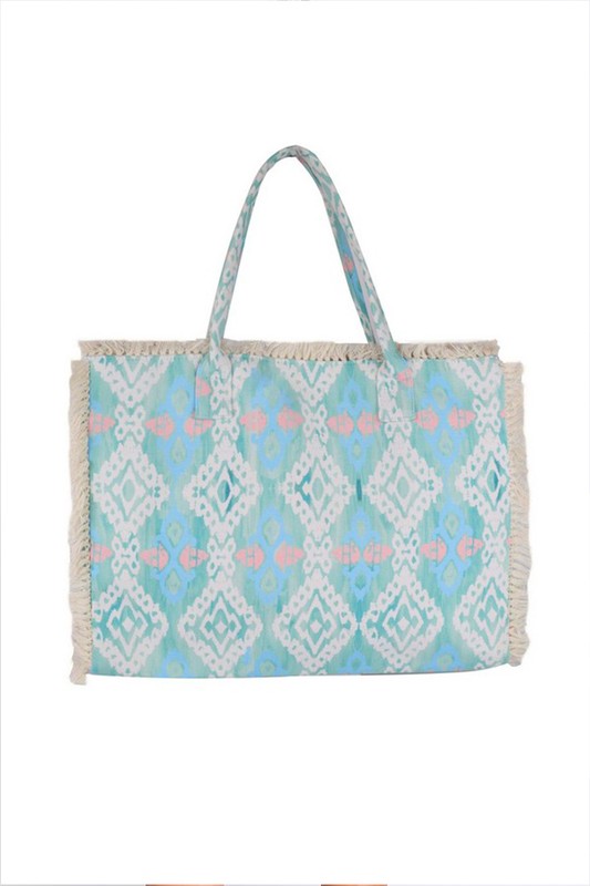 LA Jewelry Plaza Blue / O/S Raw Edge Boho Jacquard Fashion Tote