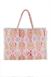 LA Jewelry Plaza Coral / O/S Raw Edge Boho Jacquard Fashion Tote