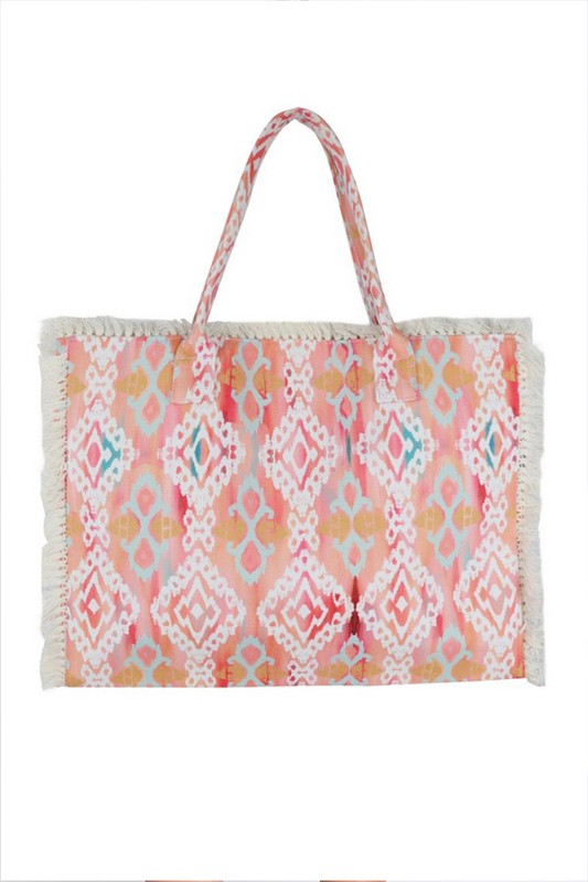 LA Jewelry Plaza Coral / O/S Raw Edge Boho Jacquard Fashion Tote