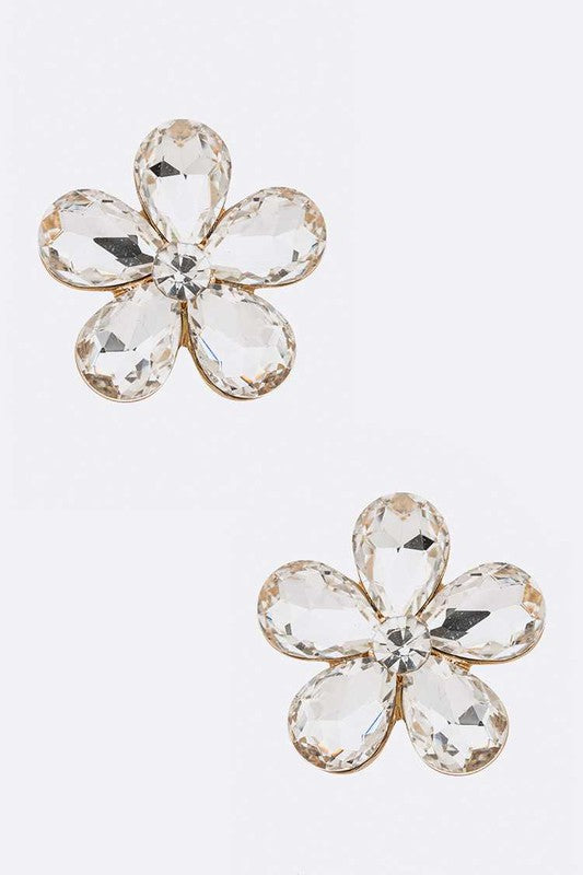 LA Jewelry Plaza Earrings Gold/Clear / O/S Crystal Flower Iconic Earrings