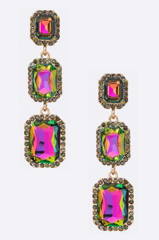 LA Jewelry Plaza Earrings GOLD/IRIDESCENT / O/S Crystal Drop Statement Earrings