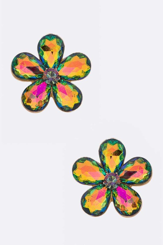 LA Jewelry Plaza Earrings GOLD/IRIDESCENT / O/S Crystal Flower Iconic Earrings