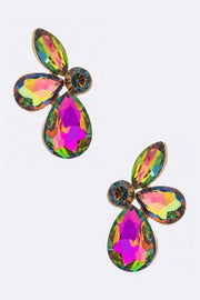 LA Jewelry Plaza Earrings GOLD/IRIDESCENT / O/S Crystal Flower Statement Earrings