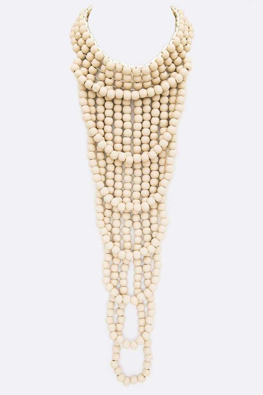 LA Jewelry Plaza Ivory / O/S Colored Wooden Beads Statement Necklace