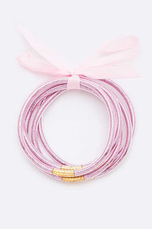 LA Jewelry Plaza Pink / O/S Gold Dust Stacking Bracelet Set