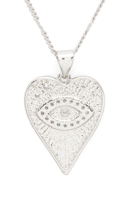 LA Jewelry Plaza Rhodium / O/S Vintage Inspired Heart Shape Eye Pendant Necklace