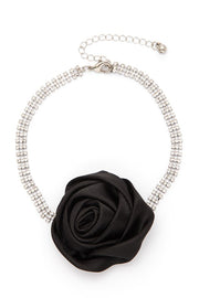 Satin Flower Rhinestone Choker Necklace