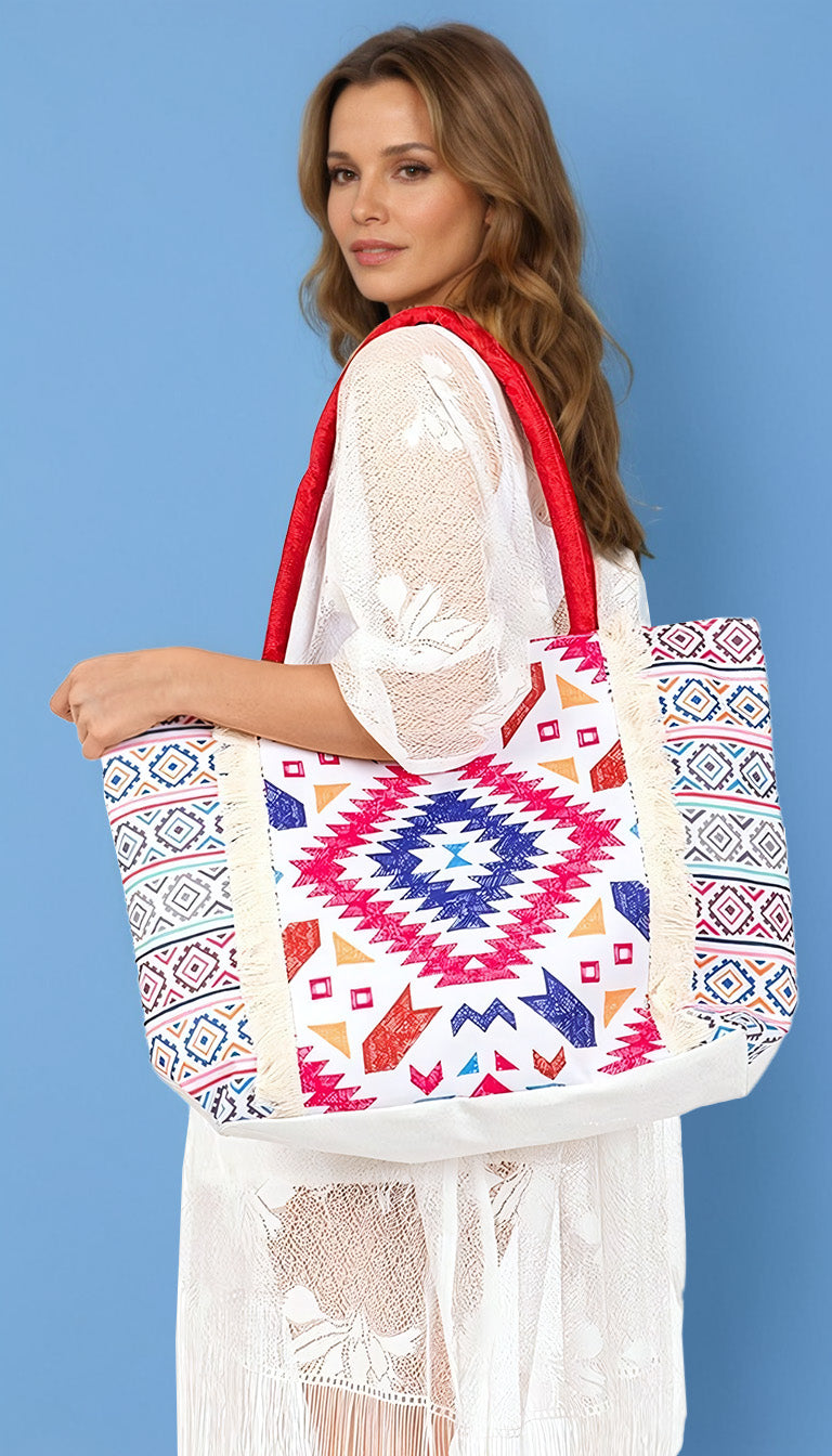 Aztec Printed Embroidered Oversize Tote Bag