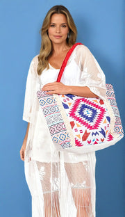 Aztec Printed Embroidered Oversize Tote Bag