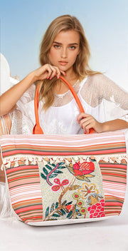 Boho Flower Beaded Embroidered Oversize Tote Bag