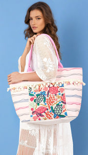 Sea Life Beaded Embroidered Oversize Tote Bag