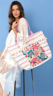 Sea Life Beaded Embroidered Oversize Tote Bag