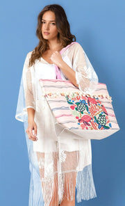 Sea Life Beaded Embroidered Oversize Tote Bag