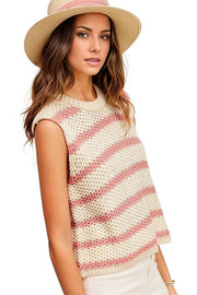 Chunky Stripe Sleeveless Sweater Top