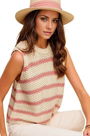 Chunky Stripe Sleeveless Sweater Top