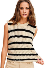 Chunky Stripe Sleeveless Sweater Top