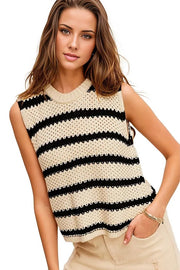 Chunky Stripe Sleeveless Sweater Top