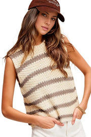 Chunky Stripe Sleeveless Sweater Top