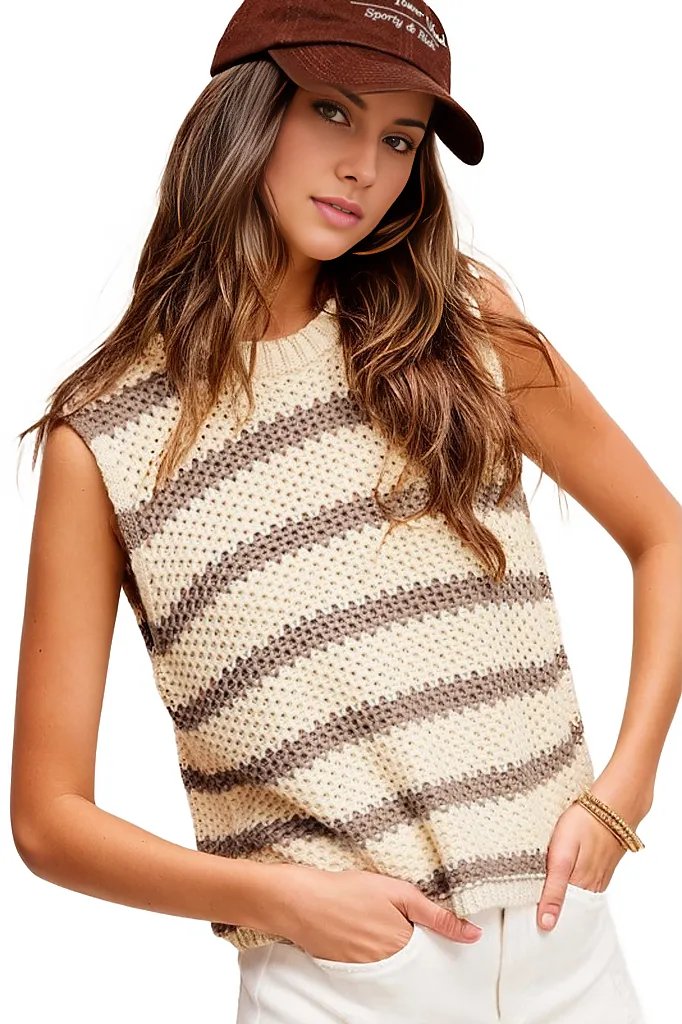 La Miel Shirts & Tops Chunky Stripe Sleeveless Sweater Top