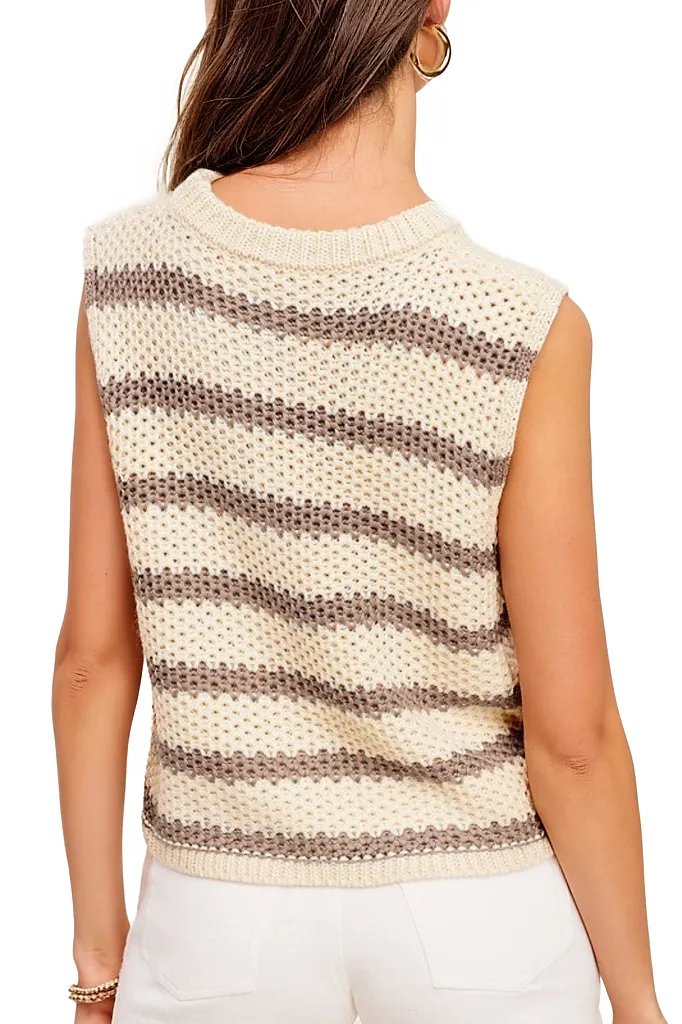 La Miel Shirts & Tops Chunky Stripe Sleeveless Sweater Top