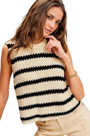 Chunky Stripe Sleeveless Sweater Top