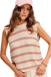 La Miel Shirts & Tops STRAWBERRY MILK / S Chunky Stripe Sleeveless Sweater Top