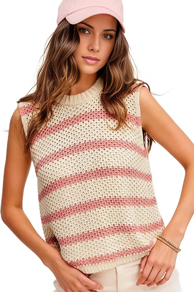 Chunky Stripe Sleeveless Sweater Top