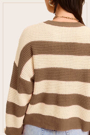 La Miel Striped Round Neck Loose Fit Sweater