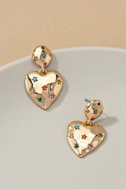 Jem Puffy Heart Drop Earrings with Rhinestones Stars