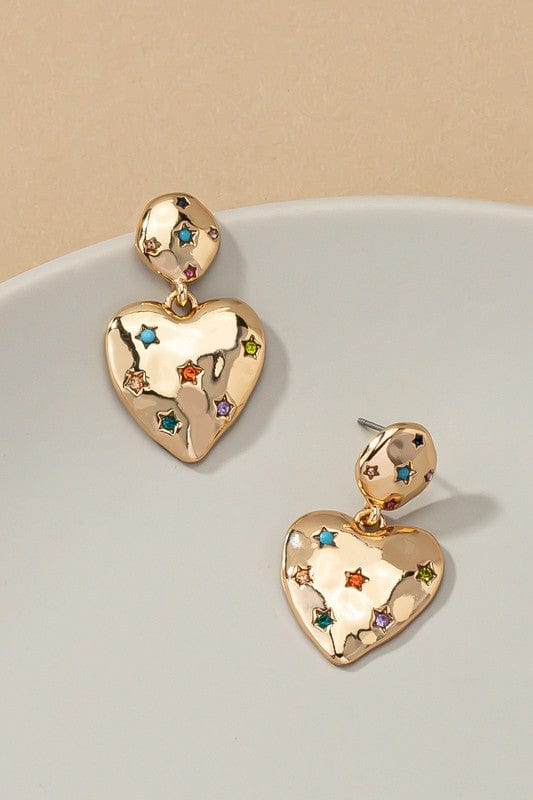 LA3accessories Earrings Gold / one size Jem Puffy Heart Drop Earrings with Rhinestones Stars