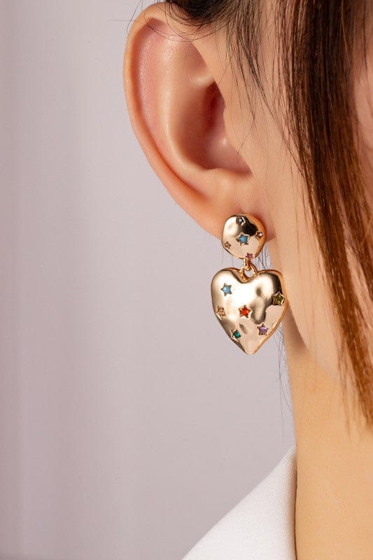 LA3accessories Earrings Gold / one size Jem Puffy Heart Drop Earrings with Rhinestones Stars